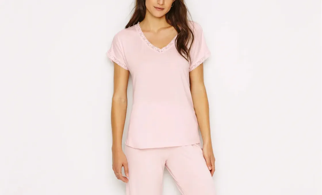 custom V-neck pajama manufacturing basic cotton loungewear set