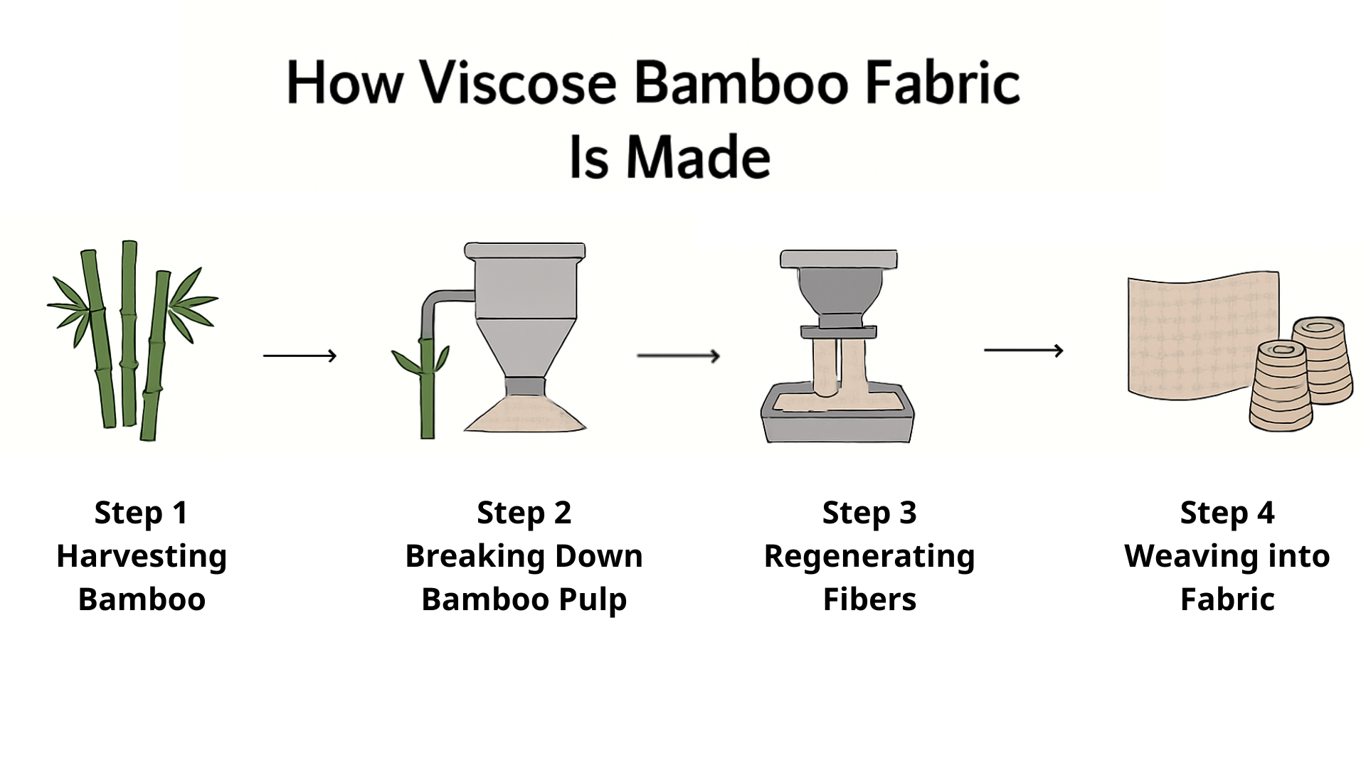 Viscose bamboo fabric is made by extracting cellulose from bamboo, converting it into fibers through a chemical process, and then spinning it into soft, breathable fabric