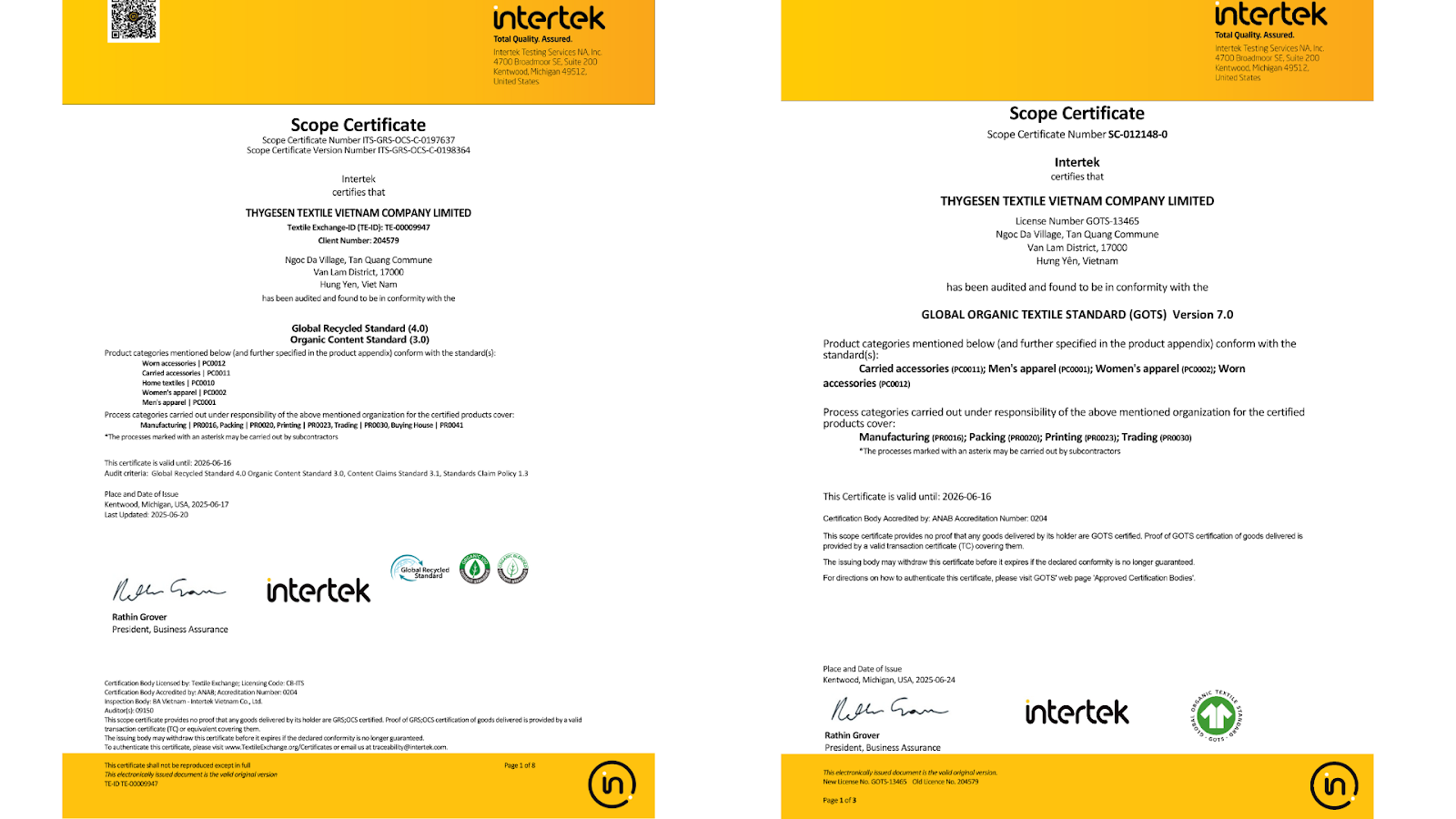 Thygesen Vietnam is a trusted clothing manufacturer certified under both OCS and GOTS