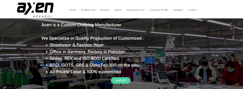 Axen Apparel is a German-based custom manufacturer with production in Pakistan.