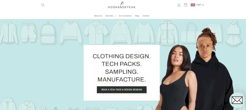 Hook and Eye UK is a Birmingham-based clothing manufacturer with low MOQs.