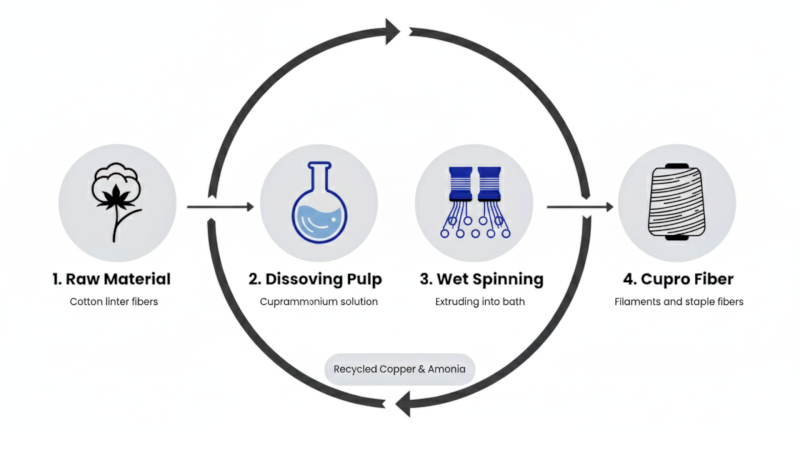 There are 4 key steps of producing cupro fabric 