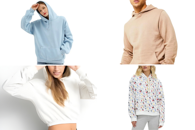 Hoodies vary in fit, from slim to oversized styles.