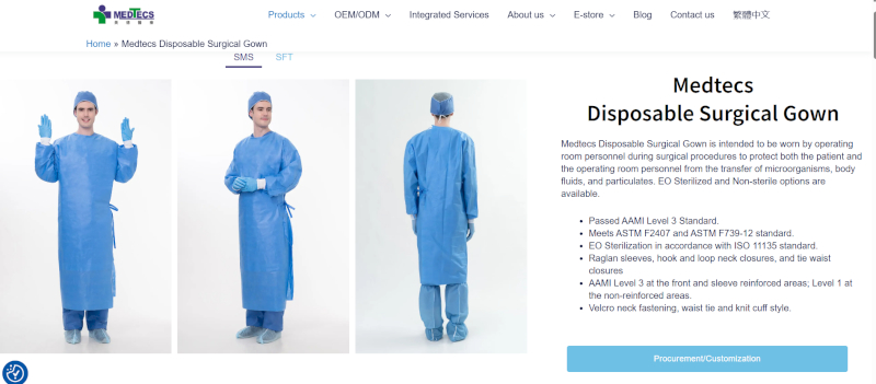 Medtecs offers OEM/ODM medical apparel with varied protective fabrics.