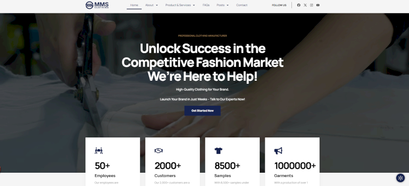 MMS Clothing supports design, sourcing, sampling, and final delivery.