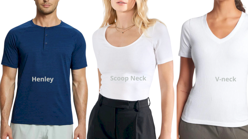 T-shirts are often classified by neckline and collar, shaping look and fit