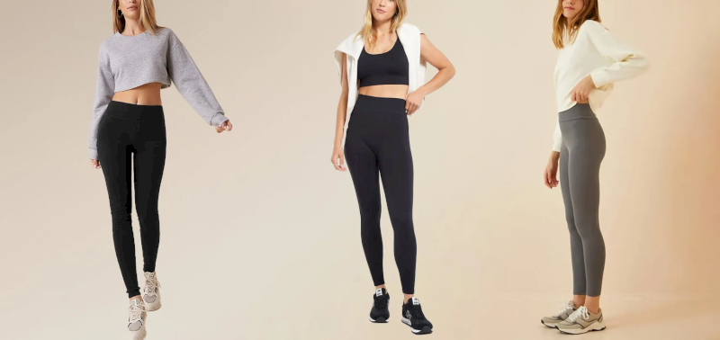 Yoga leggings use soft fabric and light compression for comfort.