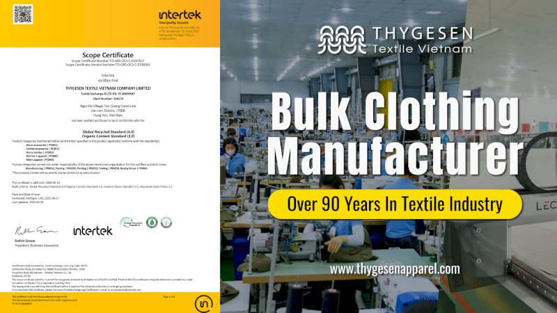 Thygesen - an ethical clothing manufacturer in Vietnam with GRS certification