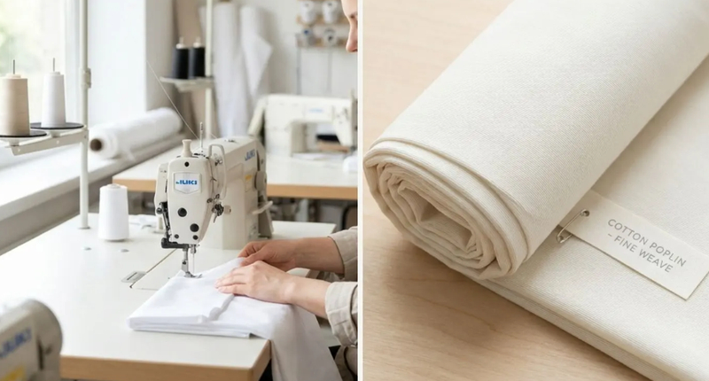 As a woven fabric, poplin has minimal elasticity, requiring precise pattern making and sizing for comfort and fit