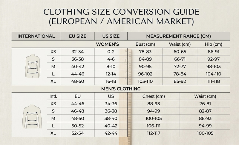 Size charts can vary depending on the target market