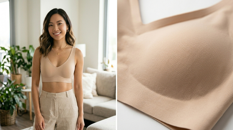 Bralettes are commonly made from soft, lightweight fabrics chosen for comfort, flexibility, and aesthetic appeal