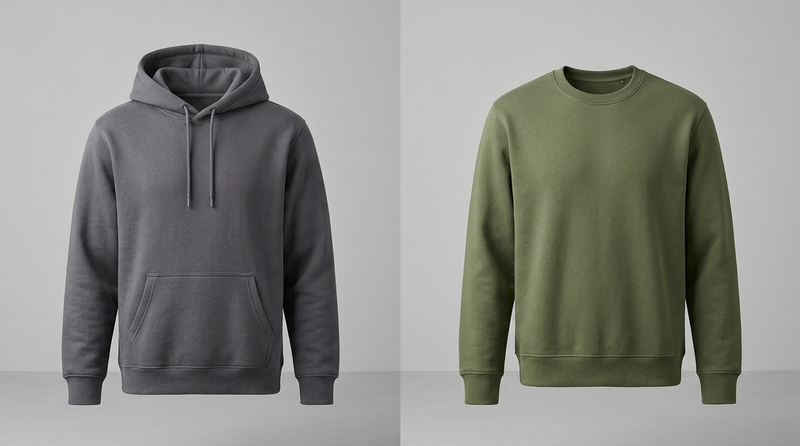 Hoodies vs Sweatshirts are both casual knitwear designed for comfort and warmth, but they differ mainly in construction and design details