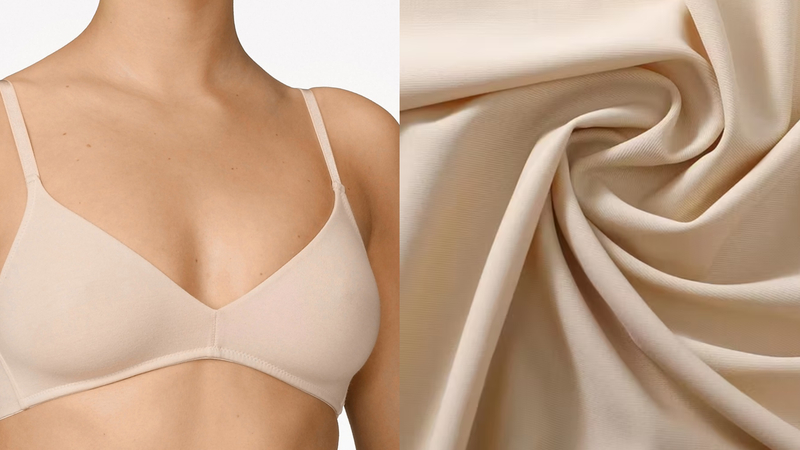 Materials used in regular bra manufacturing often include cotton, nylon, lace, microfiber, and spandex blends, focusing on softness, comfort, shaping, and aesthetic appeal