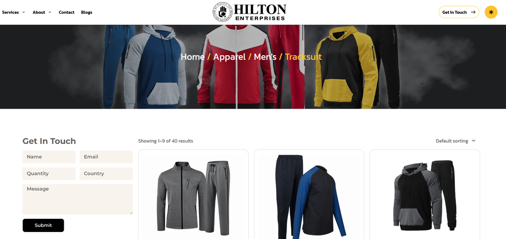 Hilton Enterprises serves buyers seeking customized tracksuits for teamwear, promotional apparel, and North American markets.